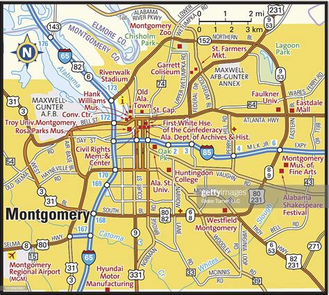 Montgomery Alabama Area Map High Res Vector Graphic