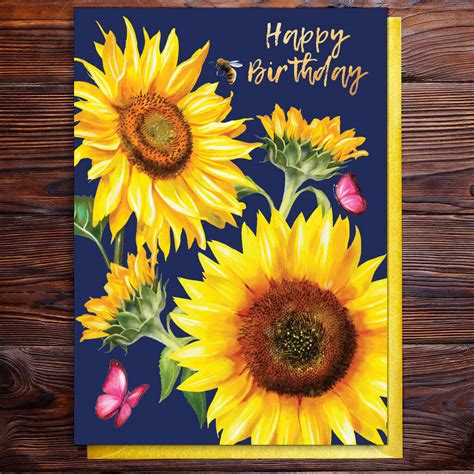 Birthday Sunflowers Card With Gold Type By Rocket 68