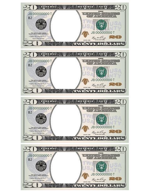 20 Dollar Bill Template Letter Page With 4 Real Size Dollar Etsy Canada