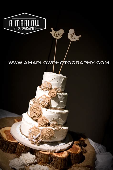 Rustic Wedding Cake With Burlap Rosettes Shabby Chic