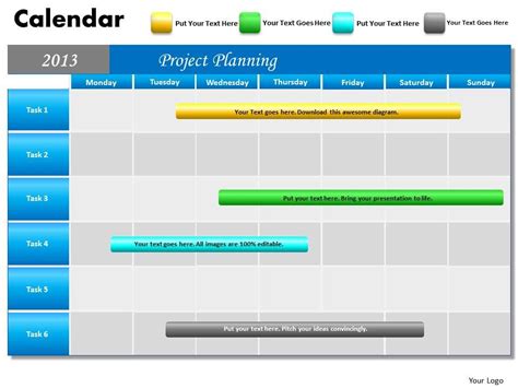 Project Planning Gantt Chart 2013 Calendar Powerpoint Slides Ppt