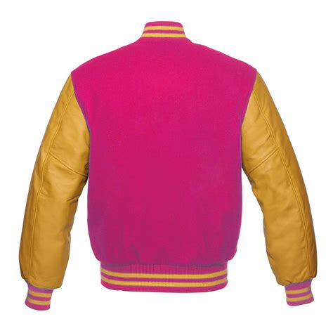 Letterman Varsity Jacket Wool And Real Leather Hot Pink Gold Skaf Impex
