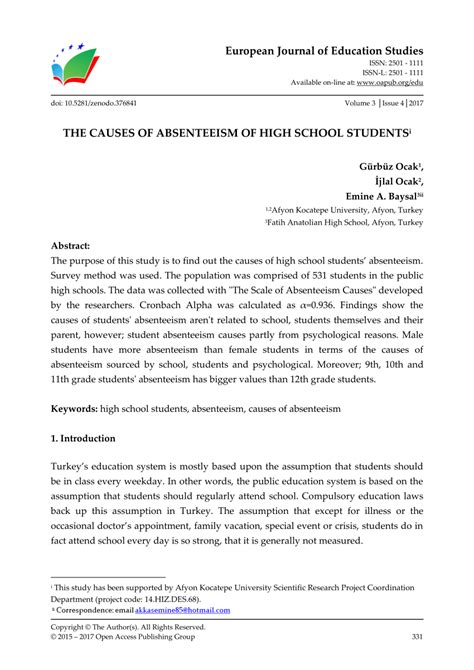 Pdf The Causes Of Absenteeism Of High School Students