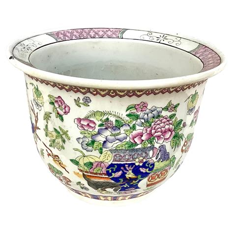 Large Chinese Porcelain Famille Rose Fish Bowl Planter For Sale at