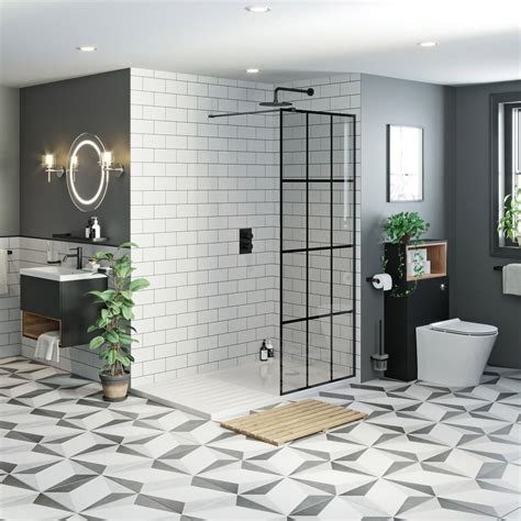 Click Here To Read More About The Stylish Black Framed Wet Room Panel With Walk In Shower Tray