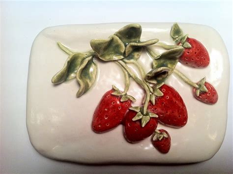 Ceramic Fruit Tile Hand Sculpted Strawberries By Enchantellc