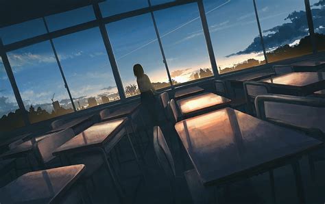 Anime Original Classroom Girl Sunset Hd Wallpaper Peakpx