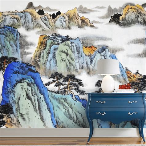 Mountain Blue Oriental Wall Mural Staunton And Henry