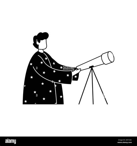 Vector Illustration Of An Astronomer In A Mantle With A Telescope