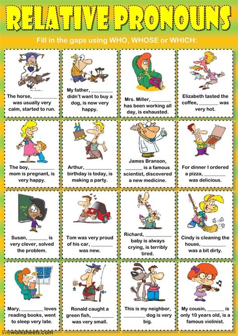 Relative Pronouns Who Whose Or Which Worksheet Live Worksheets