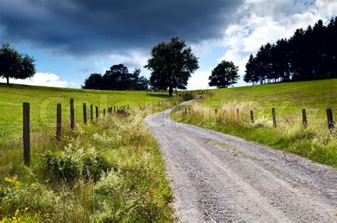Countryside Road With Fence Stock Image Colourbox