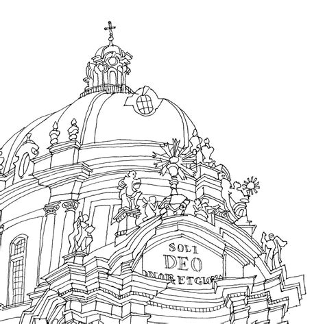 Baroque Church Line Drawing Print Instant Download Etsy