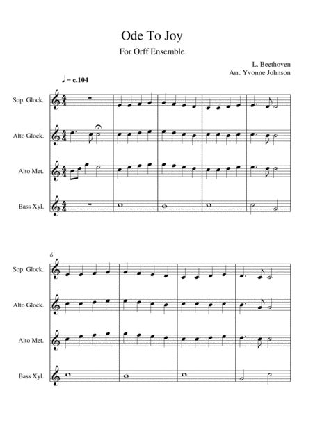 Ode To Joy For Orff Ensemble Sheet Music L V Beethoven