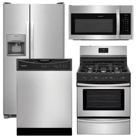 4 piece kitchen appliances package with bottom freezer refrigerator, electric range, dishwasher and over the range microwave in stainless steel. Package 14 - Frigidaire Appliance Package - 4 Piece ...