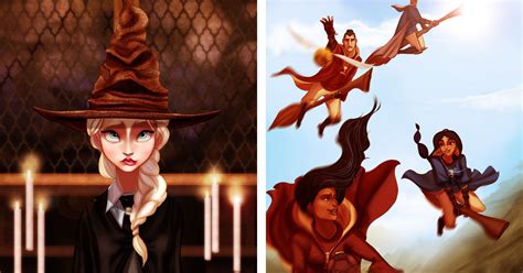 Artists Re Imagines Disney Princesses In Harry Potters Wizarding World Universe