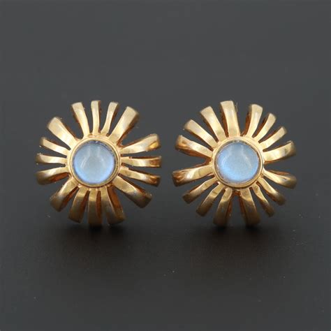 Gold Tone And 14k Yellow Gold Moonstone Stud Earrings Ebth
