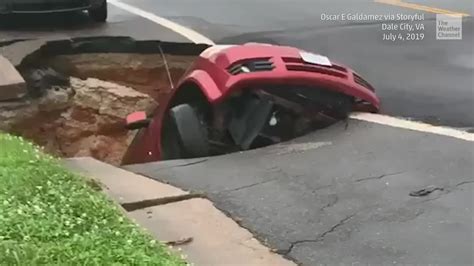 Tense Moments As Sinkhole Swallows Car Videos From The Weather Channel