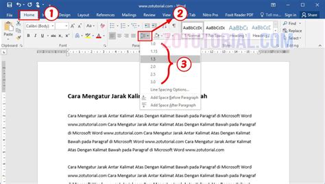 Cara Mengatur Jarak Spasi Kalimat Atas Dengan Bawah di Word - zotutorial