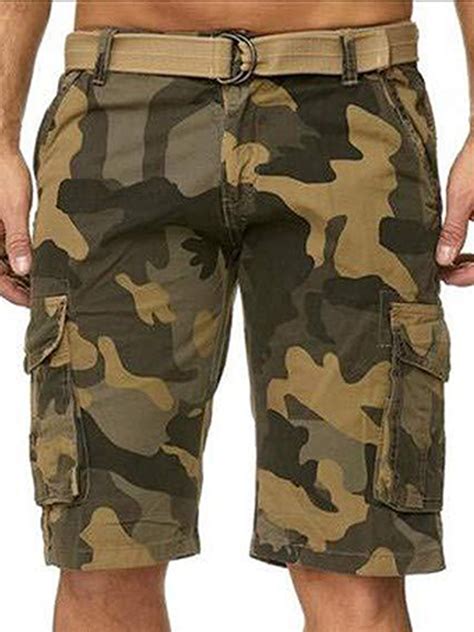 Lallc Mens Camouflage Belted Pockets Combat Cargo Loose Casual