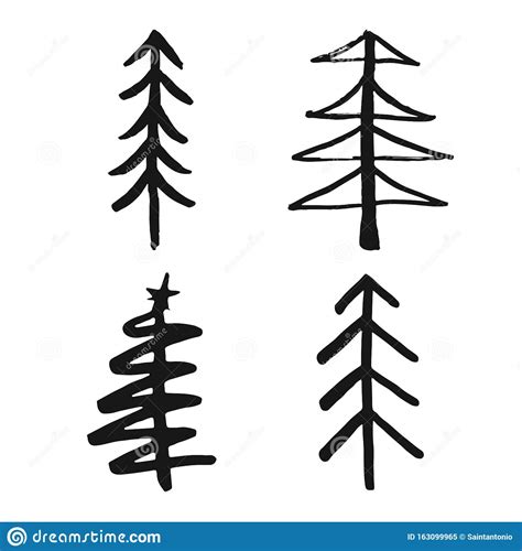Christmas Tree Hand Drawn Set Pine Trees Collection Vector