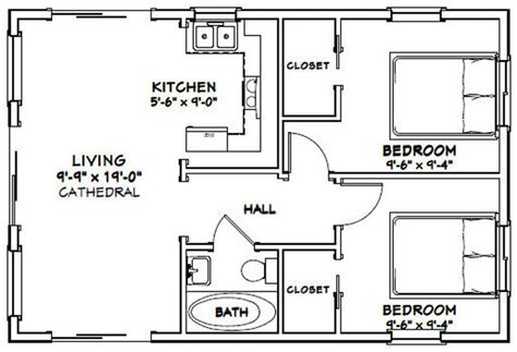 30x20 House 2 Bedroom 1 Bath 600 Sq Ft Pdf Floor Plan Etsy Tiny