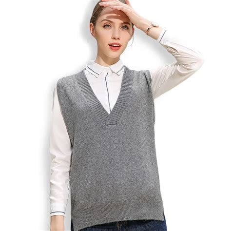 women s 100 cashmere knitted deep v neck vest long rear new match female women s sleeveless