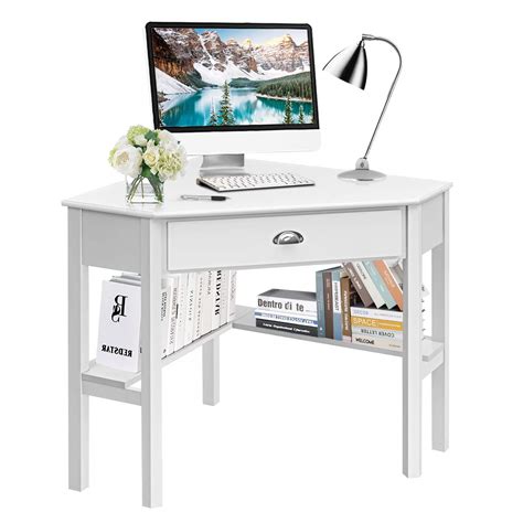 Buy Tangkula White Corner Desk Corner Computer Desk With Drawer For