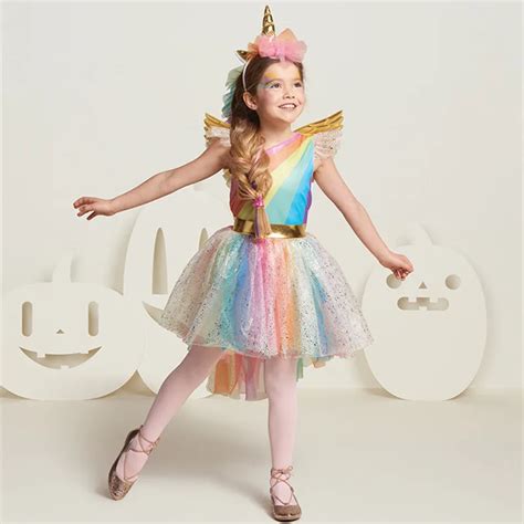 Kids Rainbow Unicorn Dress For Girls Cosplay Prom Costume Children