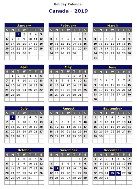 Unique Printable 2019 Calendar With Canadian Holidays Free Printable