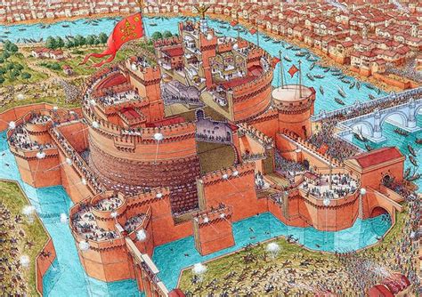 Cutaway Panorama Of Castel Sant Angelo In 1527 Featuring The Siege Of