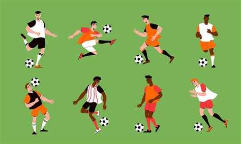 Free Vector Flat Set With Men Playing Football Isolated On Green