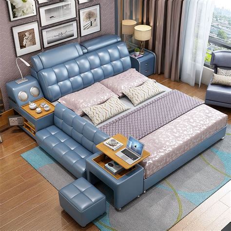 modern multi color smart real leather king queen size bed frame