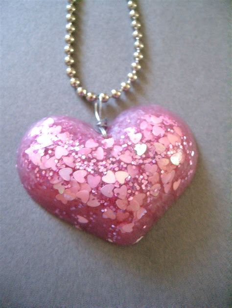 Pink Heart Necklace Resin Necklace Resin Heart Heart Etsy Resin