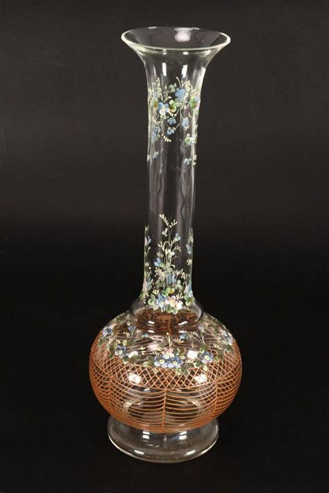 Enamel Floral Moser Glass Vase European Glass
