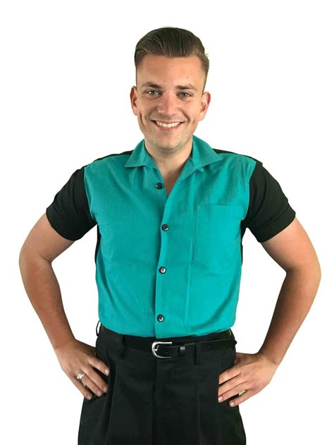 Mens Short Sleeved Black With Teal Panel Shirt From Vivien Of Holloway