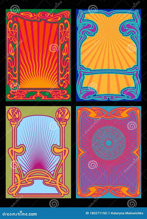 Art Nouveau Frames Psychedelic Art Colors Stock Illustration
