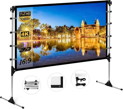 projector screen with stand 120 inch 16 9 hd 4k portable indoor outdoor movie screen foladable