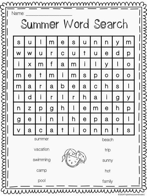 Free Summer Word Search