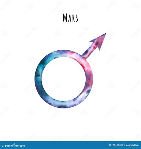 Watercolor Symbol Of Mars Hand Drawn Illustration Is Isolated On White