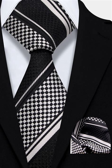 Black And White Striped Tie Set Gentlemans Guru