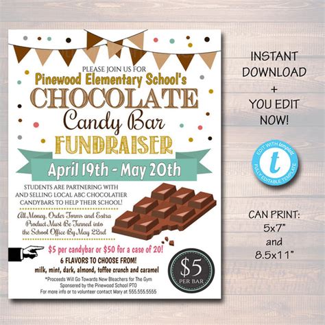 Chocolate Candy Bar Fundraiser Event Flyer Printable Tidylady Printables