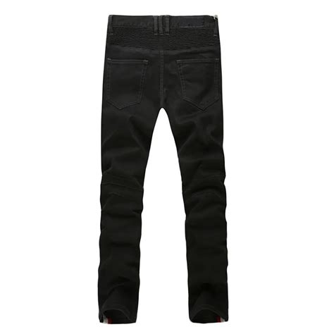 Pleated Black Denim Jeans 2015 Men Fashion Brand Slim Straight Jeans Mens Hip Hop Patchwork