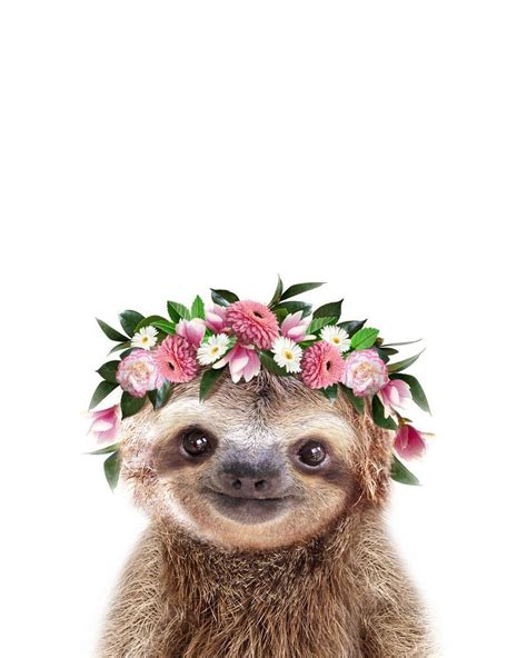 Baby Sloth With Flower Crown Baby Animals Art Print By Synplus Carry