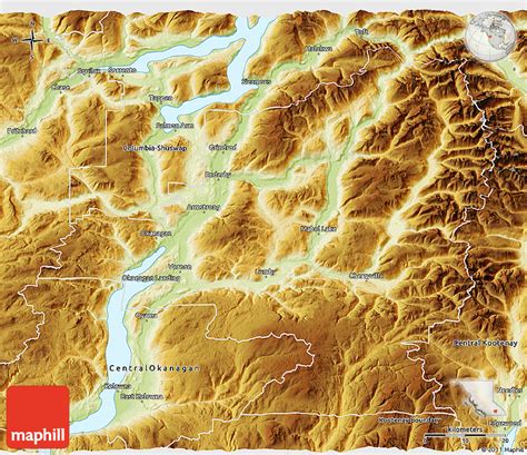 Physical 3d Map Of North Okanagan
