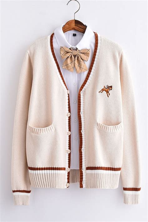 find more cardigans information about thick almond color fawn embroidery jk uniform cardigan