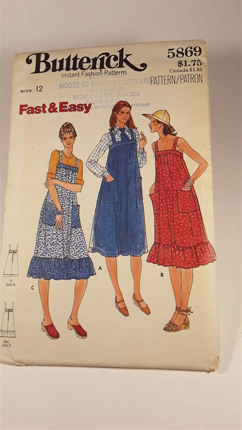 butterick 5869 fast and easy sundress pattern vintage size 12 etsy canada sundress sewing