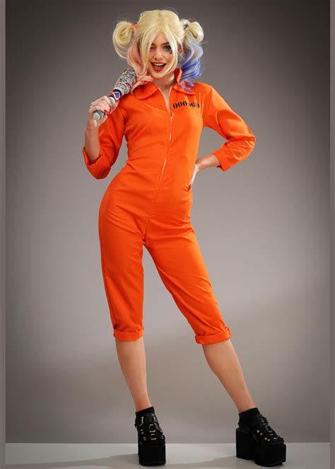 Womens Harley Quinn Style Orange Prison Jumpsuit Costume
