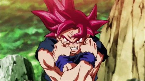 Super Saiyan God Goku Transforming Into Super Saiyan Blue Anime