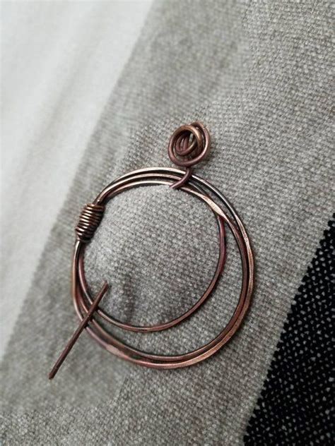Ooak Three Ring Hammered Copper Wire Wrapped Shawl Scarf Pin Etsy