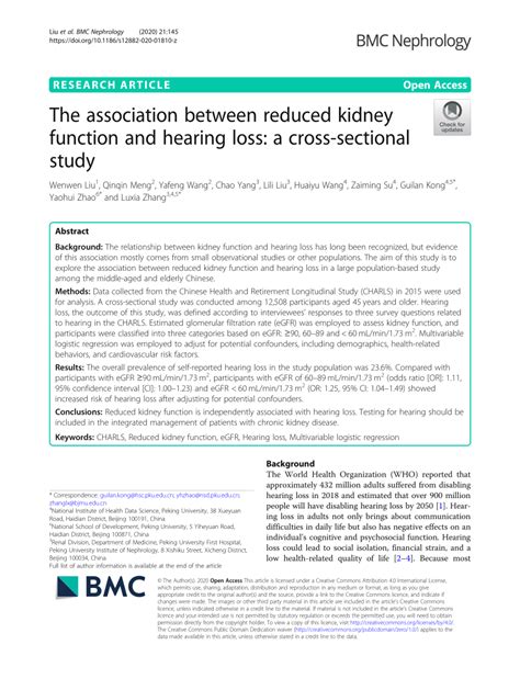 Pdf The Association Between Reduced Kidney Function And Hearing Loss